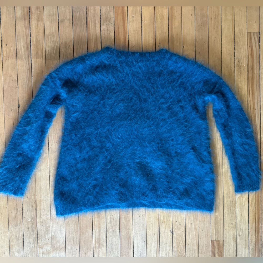 Theory Angora blend blue green v-neck sweater long sleeve fuzzy women’s small - Picture 9 of 9